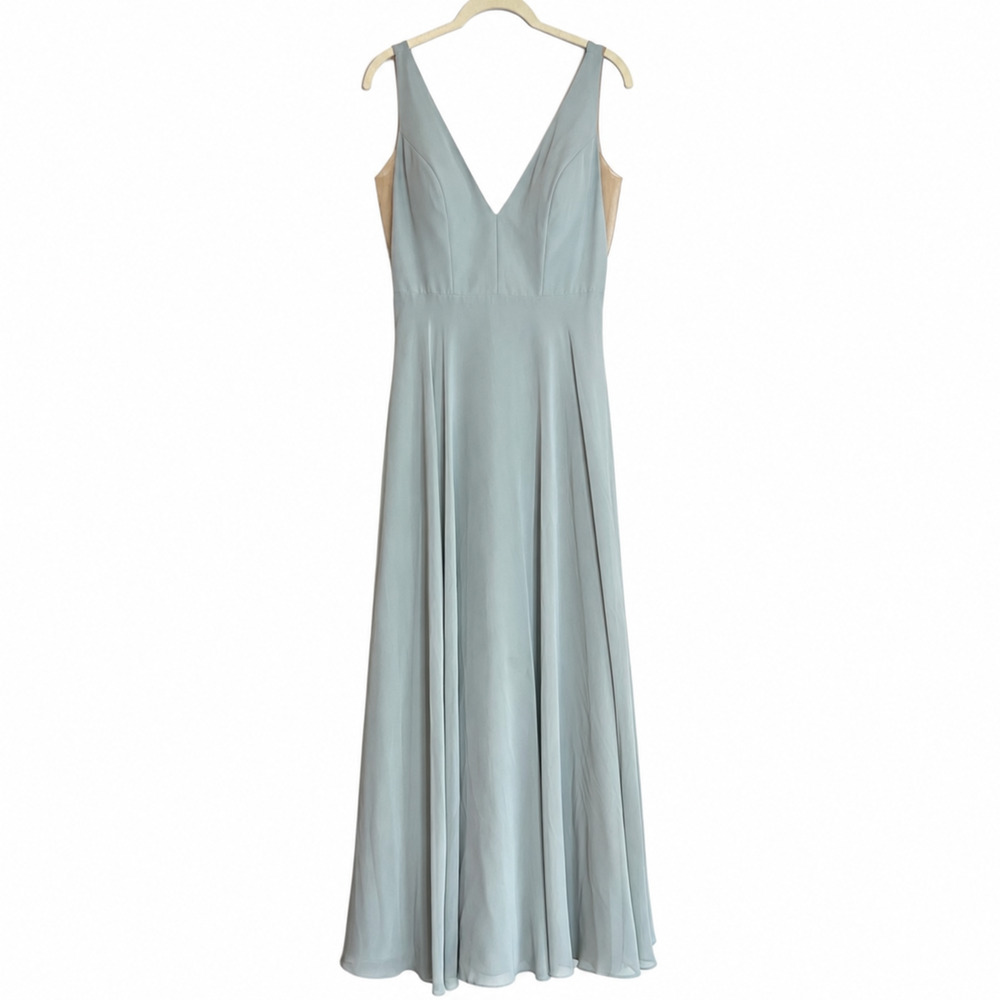 Jenny Yoo Collection Anthropologie Dress V-Neck Maxi Wedding Size 4 Morning Mist